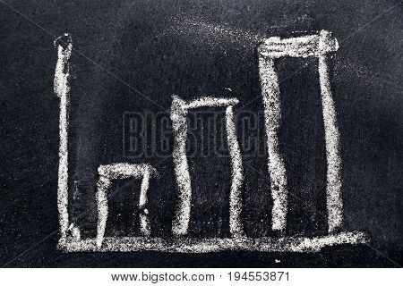 White chalk draw as upward bar graph on black board background (Concept for sale profit cost of company in uptrend)