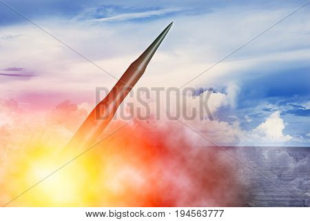 Intercontinental Ballistic Missile (icbm) Rocket Lunch For Nuclear Bomb Test Illustration Concept.
