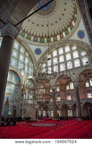 ISTANBUL TURKEY - APRIL 30 2017: Interior of Mihrimah Sultan Mosque in the area Edirnekapi Istanbul's historic center