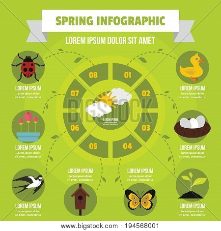 Spring infographic banner concept. Flat illustration of spring infographic vector poster concept for web