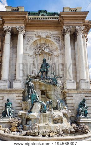 Sculptures on building of Buda castle in Budapest Hungary