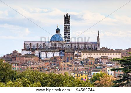 Panorama aerial view with Duomo di Siena - Siena Catherdal, Tuscany, Italy