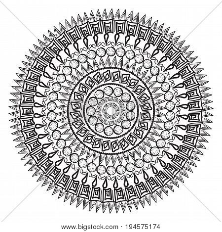 Mandala contour for book coloring. Decorative round ornament. Anti-stress pattern. Vector logo