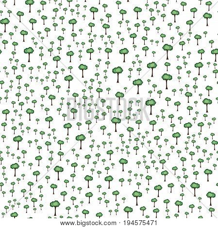 Green trees seamless cartoon style flat pattern