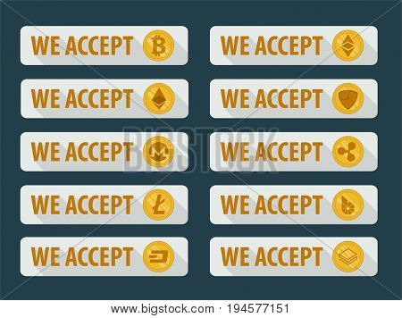 Bitcoins are accepted here. 10 Icons in a flat style