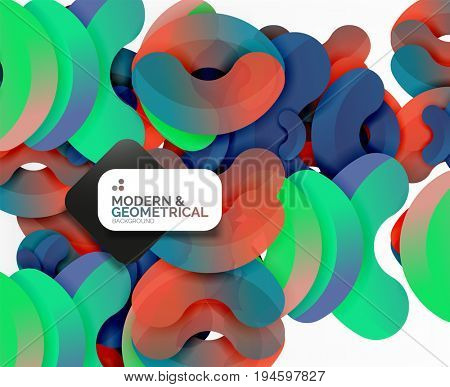 Abstract color geometric round shapes on white - elements with shadow, colorful composition