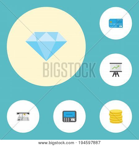 Flat Icons Atm, Payment, Jewel Gem And Other Vector Elements. Set Of Banking Flat Icons Symbols Also Includes Jewel, Machine, Credit Objects.