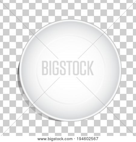 Empty white dish plate background. Vector round dinner plate. Illustration on transparent background. Top view