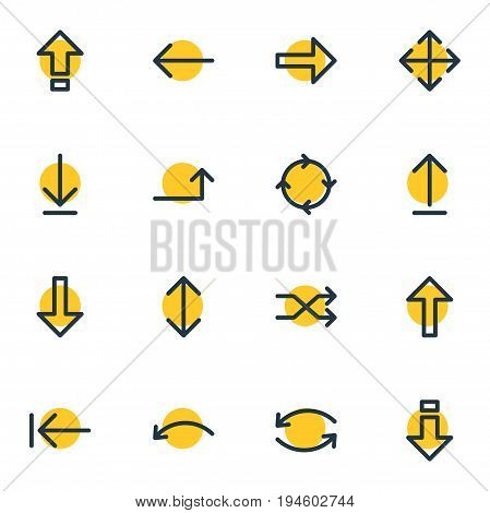 Vector Illustration Of 16 Arrows Icons. Editable Pack Of Undo, Randomize, Download Elements.