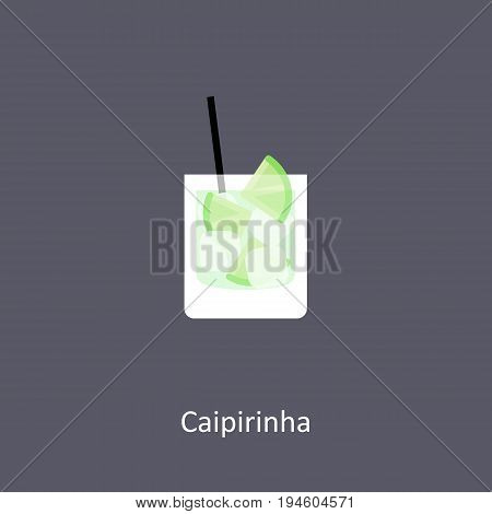Caipirinha cocktail icon on dark background in flat style. Vector illustration