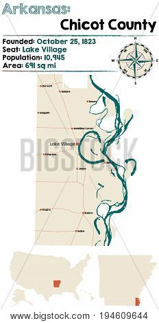 Large and detailed map of Chicot county in Arkansas