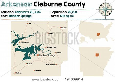 Large and detailed map of Cleburne county in Arkansas