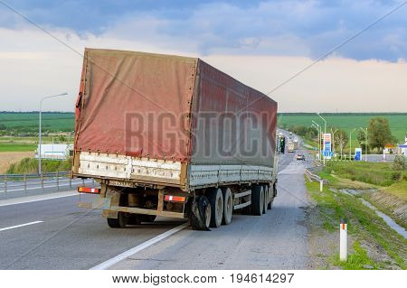 Flat out and damaged wheeler semi truck burst tires by highway street in Rostov region Russia