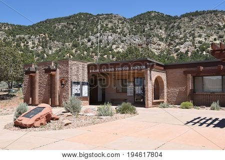 KOLOB CANYONS, ZION, UTAH - JUNE 29, 2017: Kolob Canyons Visitor Center. A five mile drive along Kolob Canyons Road allows visitors to view the canyons with access to trails and viewpoints.
