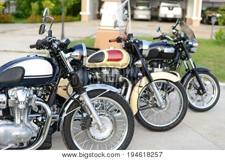 Roiet Thailand - Jun 11 2017 : Row of Classic Motorcycle parking