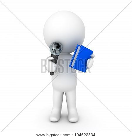 3D Character Talking On The Microphone And Holding A Book
