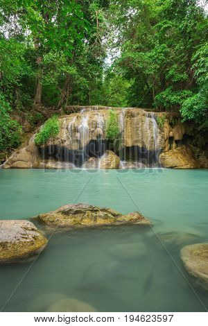 Level 2 Of Erawan Waterfall In Kanchanaburi, Thailand