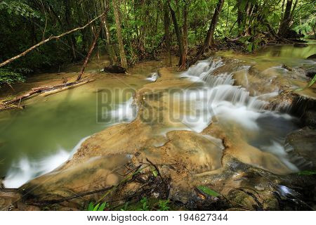 Level 7 Of Huay Mae Kamin Waterfall In Khuean Srinagarindra National Park, Kanchanaburi, Thailand