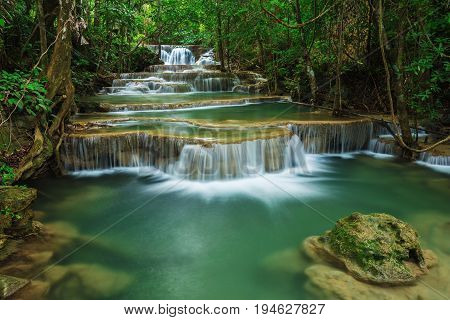 Level 1 Of Huay Mae Kamin Waterfall In Khuean Srinagarindra National Park, Kanchanaburi, Thailand