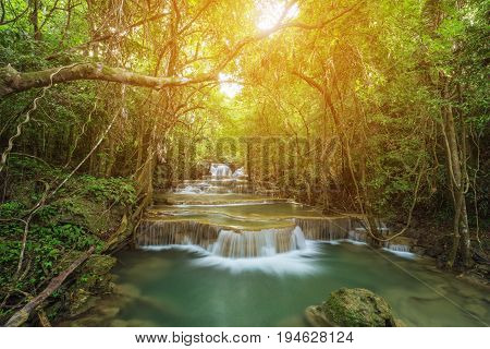 Level 1 Of Huay Mae Kamin Waterfall In Khuean Srinagarindra National Park, Kanchanaburi, Thailand