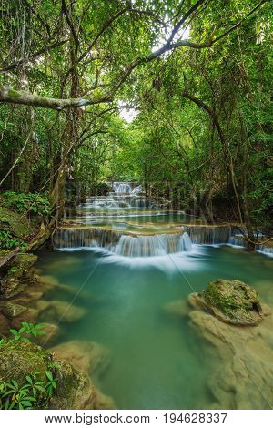 Level 1 Of Huay Mae Kamin Waterfall In Khuean Srinagarindra National Park, Kanchanaburi, Thailand