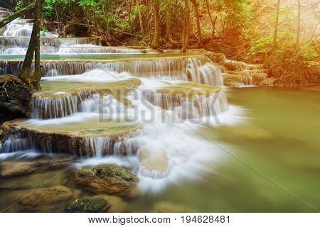 Level 1 Of Huay Mae Kamin Waterfall In Khuean Srinagarindra National Park, Kanchanaburi, Thailand