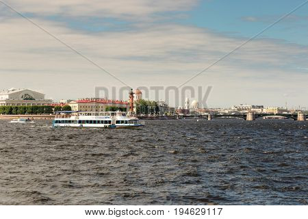 St. Petersburg, Russia - June 28, 2017: Panoramic View Of The Neva River Embankment In St. Petersbur