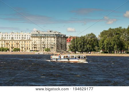 St. Petersburg, Russia - June 28, 2017: Panoramic View Of The Neva River Embankment In St. Petersbur