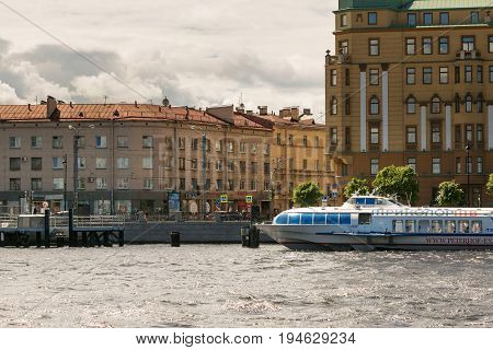 St. Petersburg, Russia - June 28, 2017: Panoramic View Of The Neva River Embankment In St. Petersbur