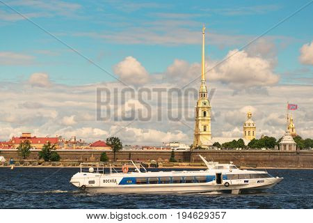 St. Petersburg, Russia - June 28, 2017: Panoramic View Of The Peter And Paul Fortress From The Neva