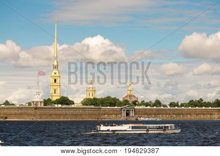 St. Petersburg, Russia - June 28, 2017: Panoramic View Of The Peter And Paul Fortress From The Neva