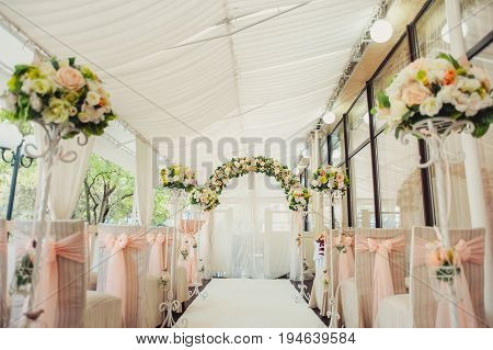 Decorated arches for the wedding romantic ceremony