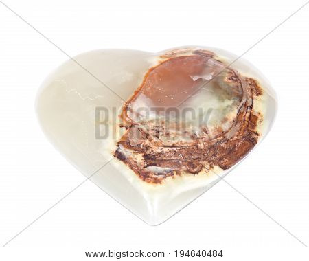 Polished multicolor carved onyx heart isolated on white background