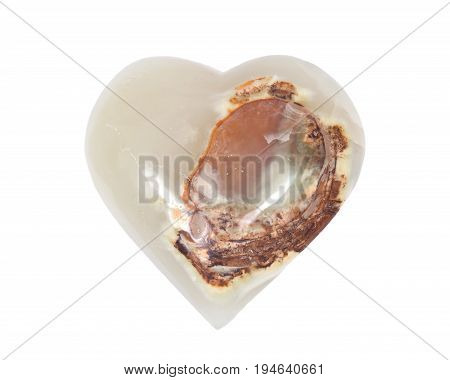 Polished multicolor carved onyx heart isolated on white background