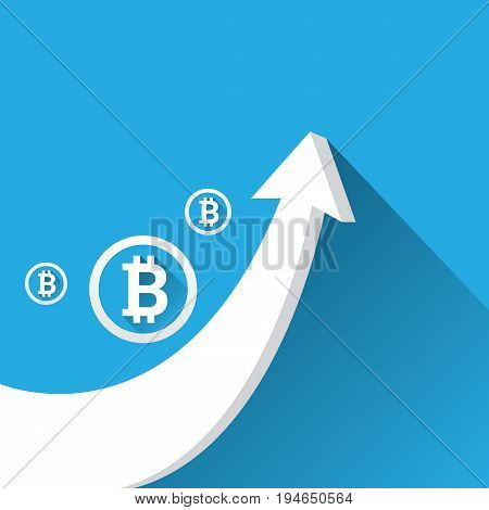 vector bitcoin growth graph on blue background. Bitcoin hype concept vector illusrtation with blank space fo text
