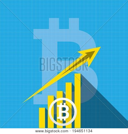 vector bitcoin growth graph on blue background. Bitcoin hype concept vector illusrtation with blank space fo text