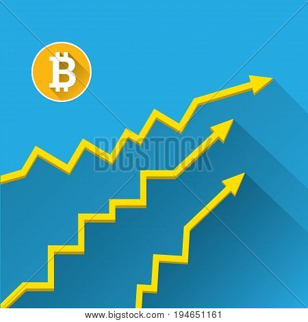 vector bitcoin growth graph on blue background. Bitcoin hype concept vector illusrtation with blank space fo text