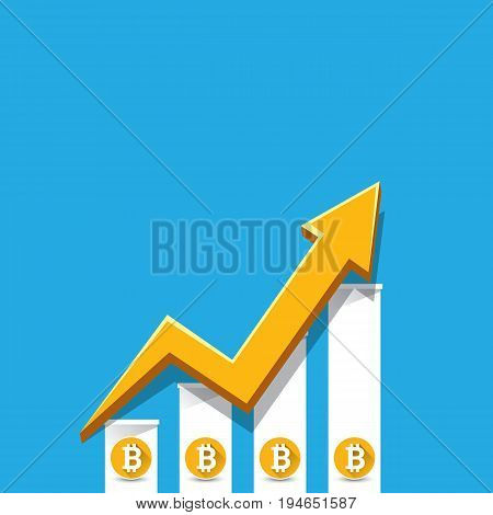 vector bitcoin growth graph on blue background. Bitcoin hype concept vector illusrtation with blank space fo text