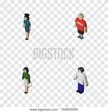 Isometric Human Set Of Male, Pedagogue, Policewoman And Other Vector Objects. Also Includes Policewoman, Guy, Pedagogue Elements.