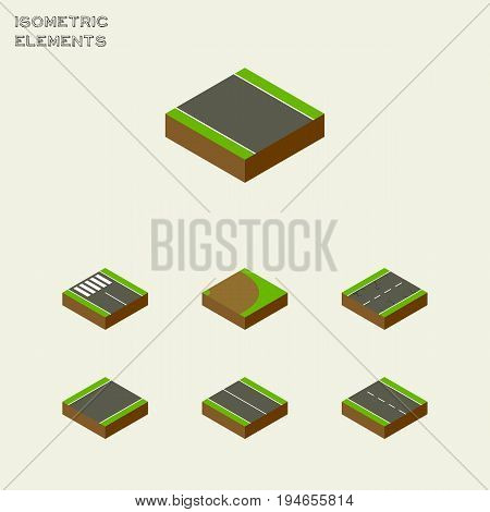 Isometric Way Set Of Without Strip, Unilateral, Single-Lane And Other Vector Objects. Also Includes Single, Earthquake, Flat Elements.