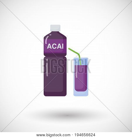Acai berries juice vector flat icon Flat design of superfood or healthy eating object with round shadow isolated on the white background cute vector illustration with reflections
