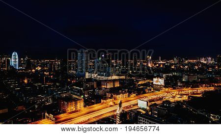 Cityscape And Light Of Night Road In Long Exposure