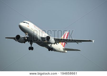 Amsterdam the Netherlands - July 6th 2017: D-AKNK Germanwings Airbus A319 takeoff from Polderbaan runway Amsterdam Schiphol Airport