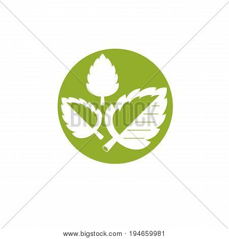 Vector graphic illustration of green leaves. Vegan conceptual abstract logotype for use in holistic medicine rehabilitation or pharmacology.