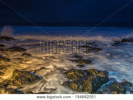 Nightshot Of The Waves And Rocks At The Indian Ocean At The Wild Coast