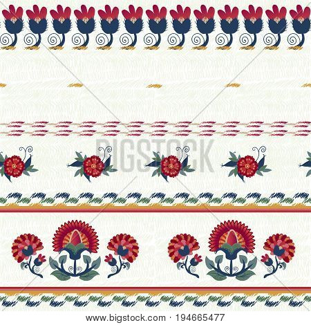 Seamless ethnic floral pattern red on white background