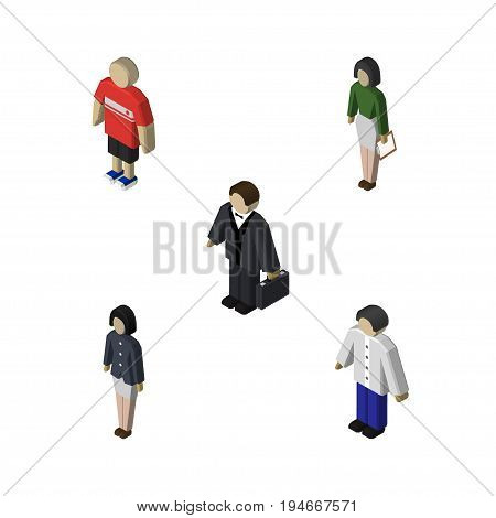 Isometric Human Set Of Girl, Investor, Pedagogue And Other Vector Objects. Also Includes Human, Girl, Pedagogue Elements.