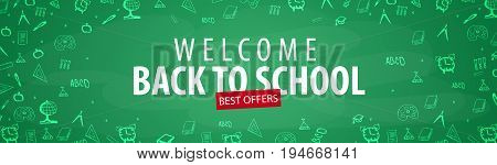 Welcome Back To School Banner With Different School Objects. School Sale Banners And Best Offers.