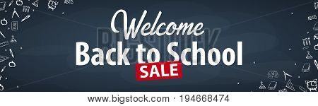 Welcome Back To School Banner With Different School Objects. School Sale Banners And Best Offers.