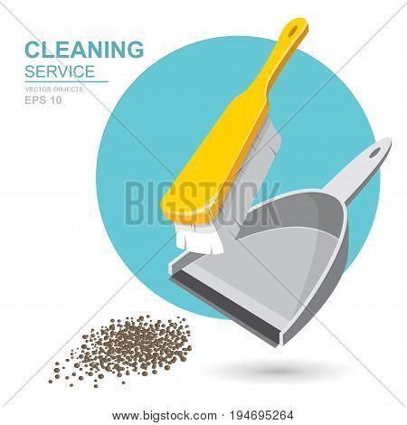 Vector Set of cleaning service elements. Cleaner. Cleaning supplies. Housework tools House cleaning. Garbage dustpan and brush. Template for banners web sites printed materials infographics
